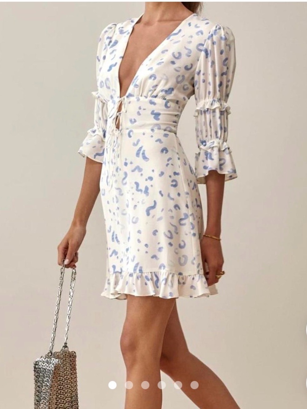 Reformation Laurelei White and Blue Patterned Dress 8
